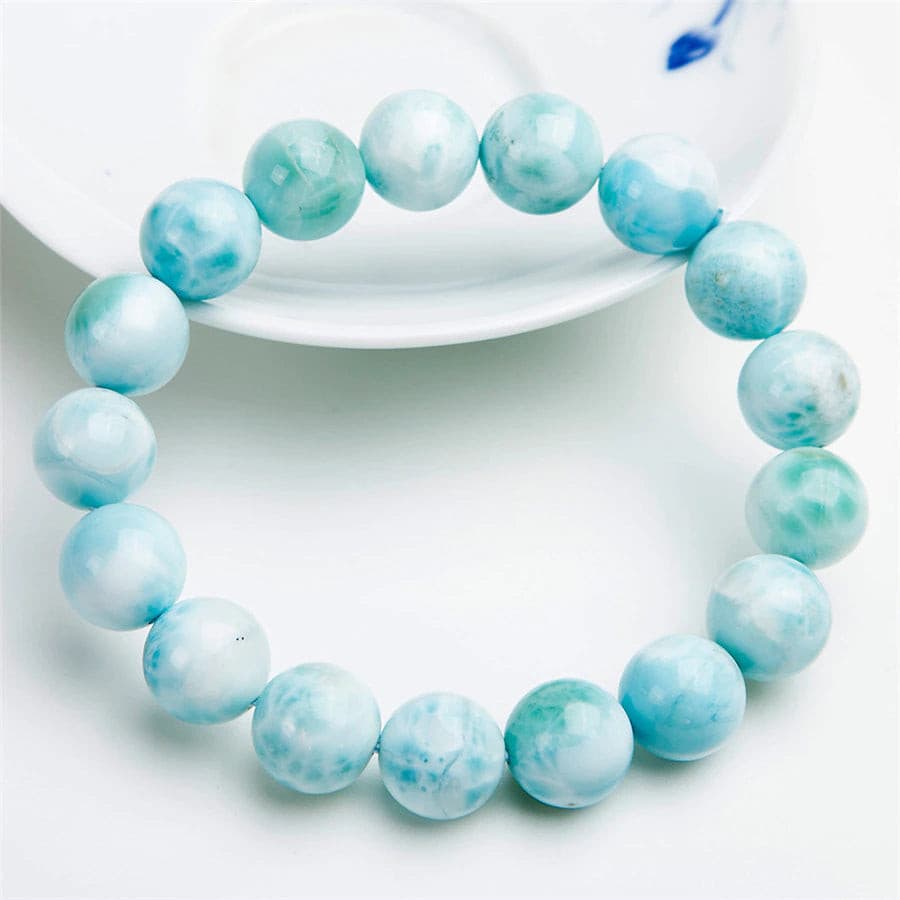 Natural Blue Larimar Gemstone Abacus Beads Bracelet Women Men 7.8mm Stretch Larimar  Bracelet Water Pattern