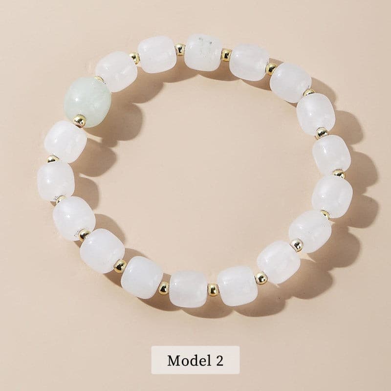 White Jade Bead Bracelet  Crystals of the World